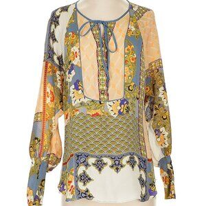 Hale Bob Silk Boho Bohemian Multicolor Blouse Top Size XS